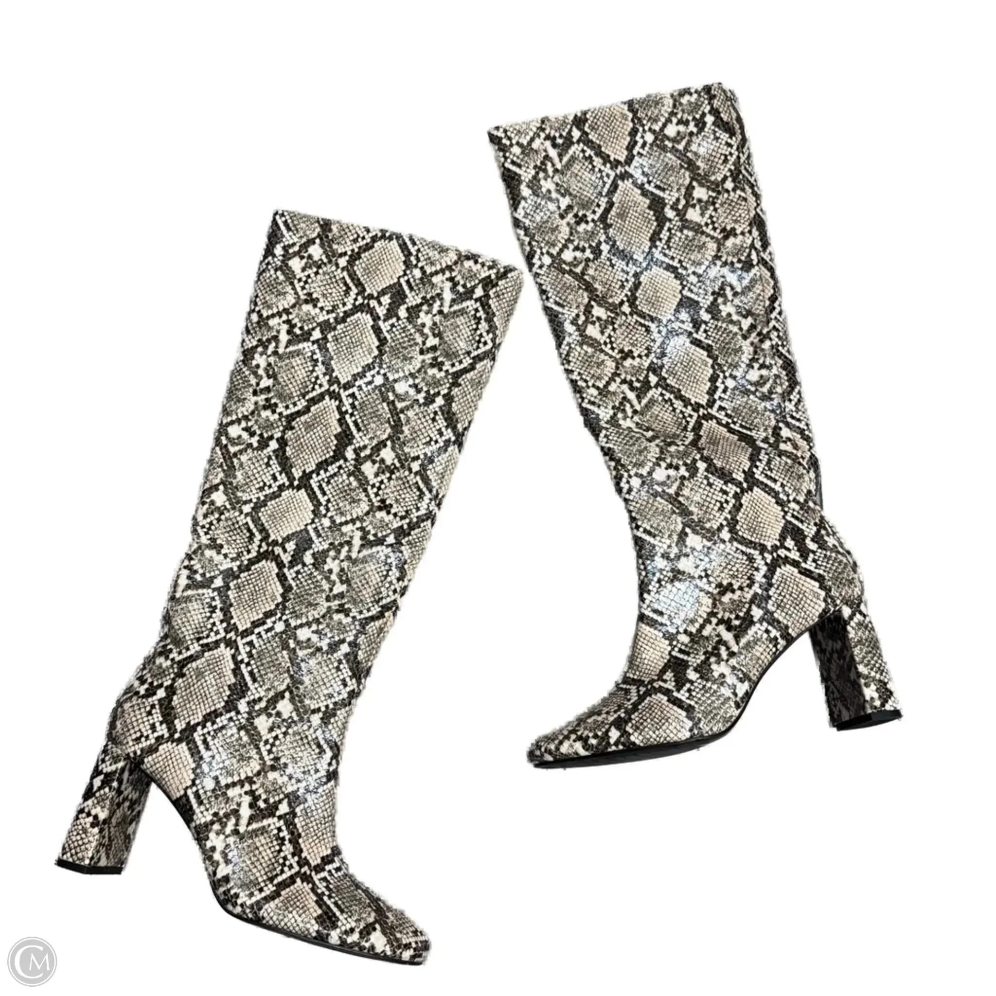 Boots Knee Heels By Zara In Snakeskin Print, Size: 8.5 Chain Touch Elastic Gusset