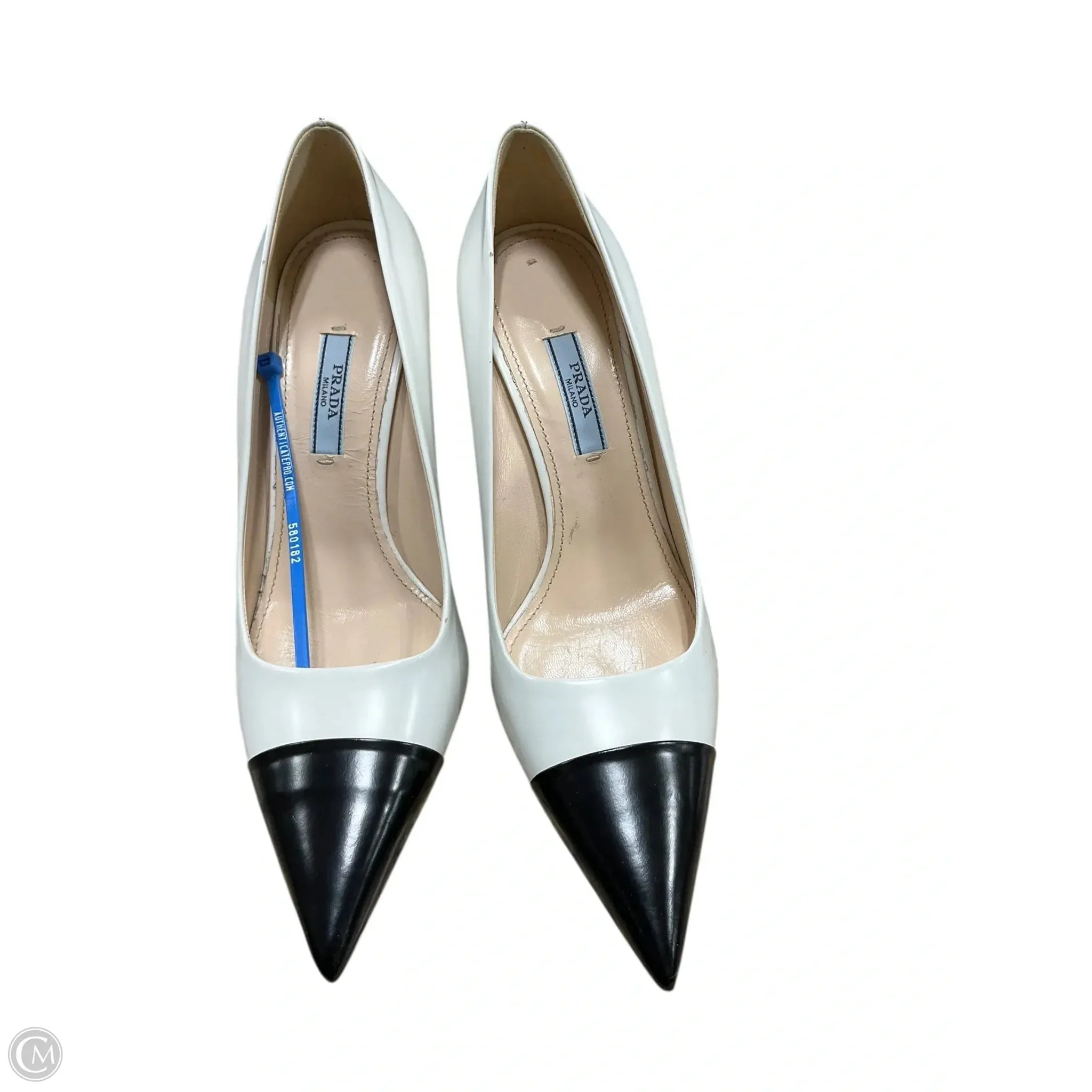 New Drop Shoes Luxury Designer By Prada In Black & White, Size: 7.5