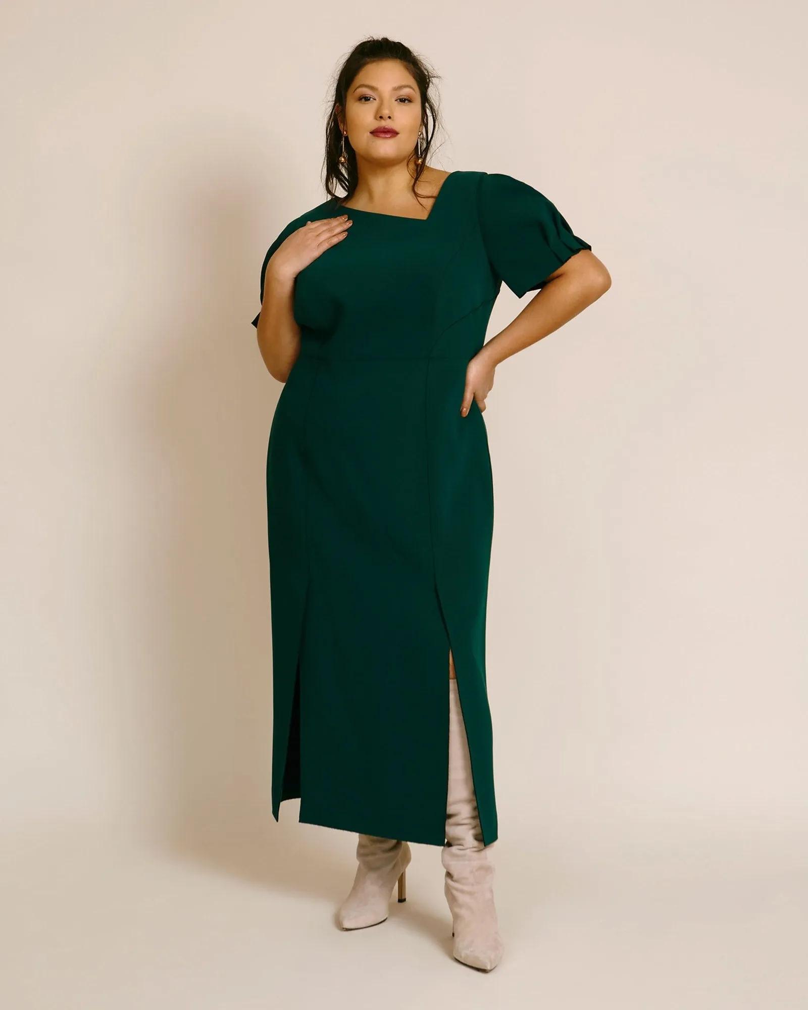 Compact Crepe Structured Sheath Dress | Dark Forest