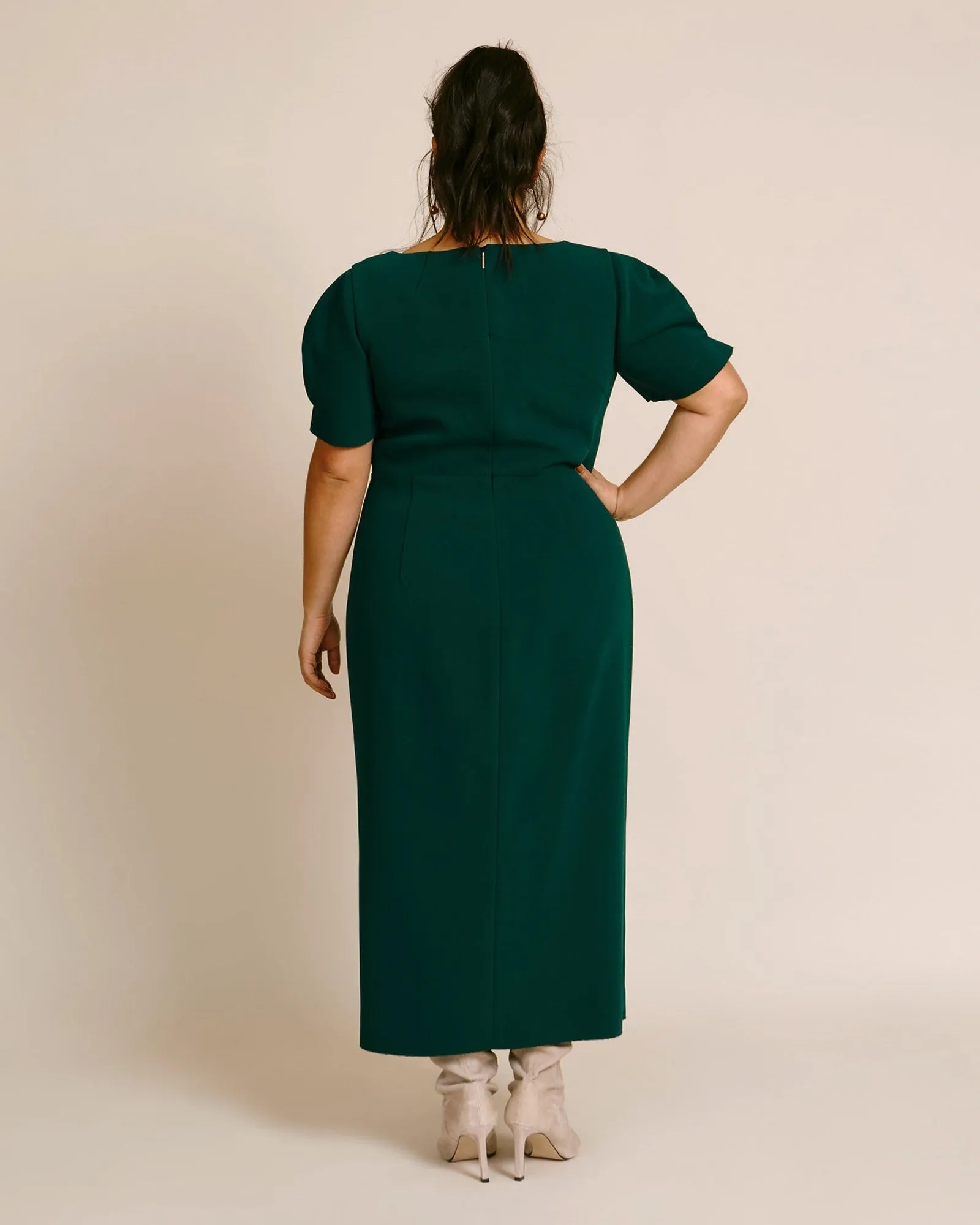 Compact Crepe Structured Sheath Dress | Dark Forest