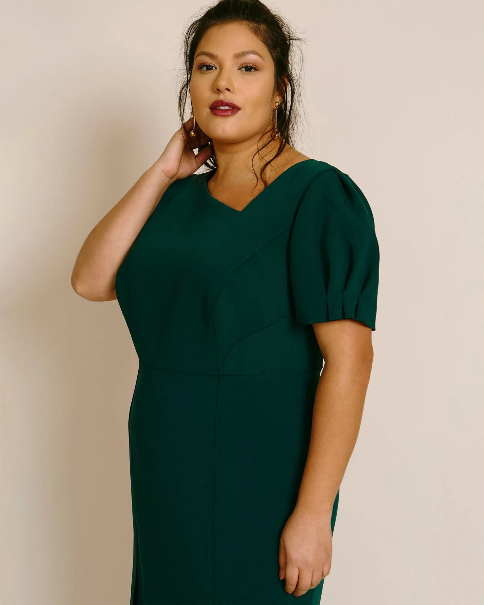 Compact Crepe Structured Sheath Dress | Dark Forest