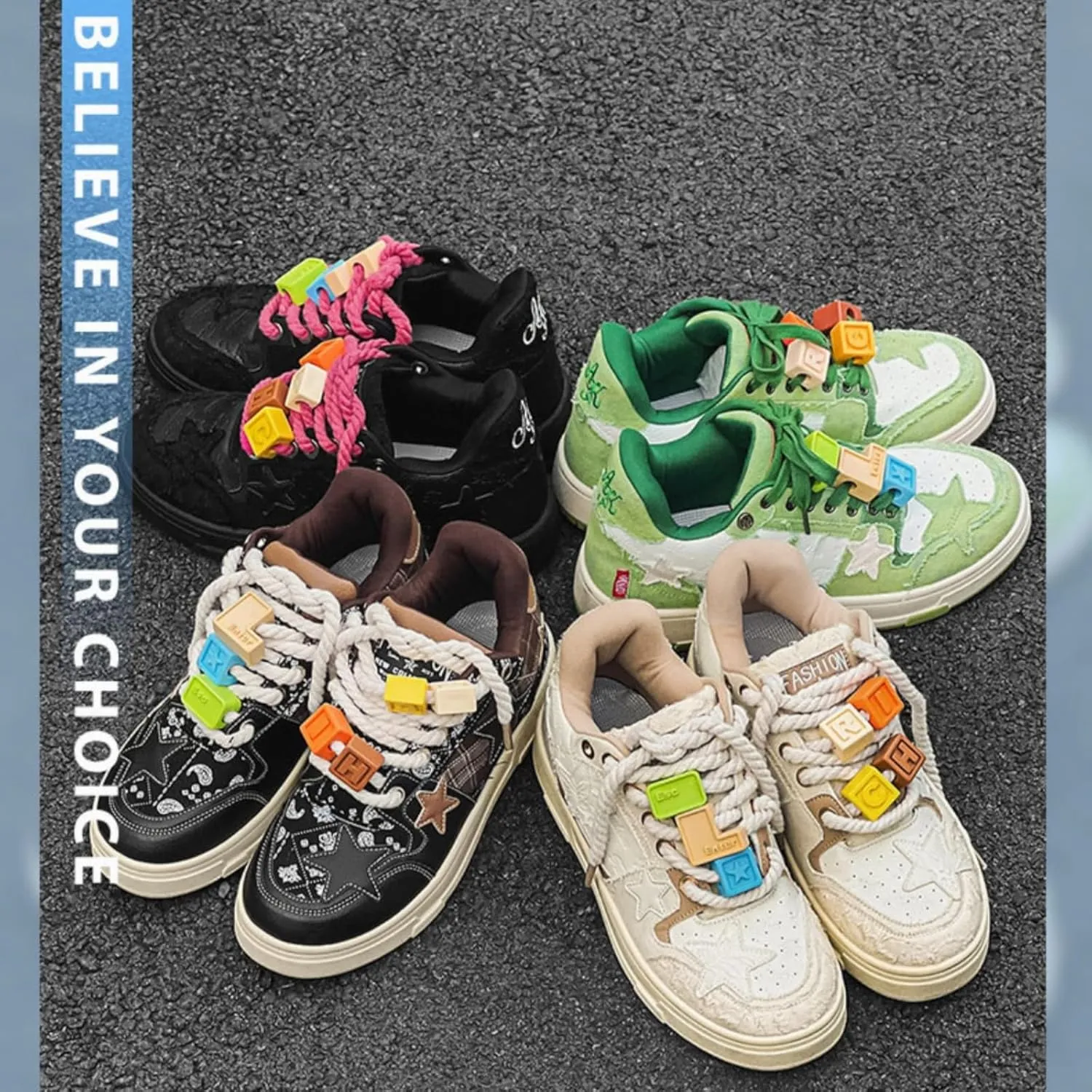 Cool Star Bricks Fashion Chunky Sneakers for Women Trendy Casual Aesthetic Skateboard Walking Dance Shoes
