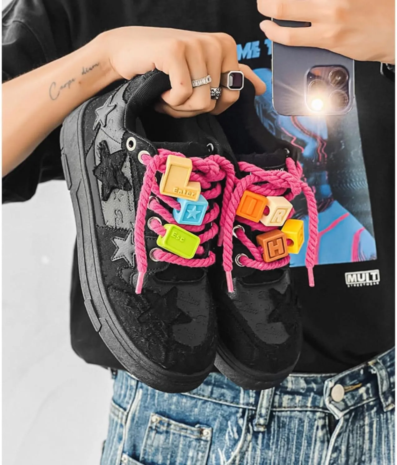 Cool Star Bricks Fashion Chunky Sneakers for Women Trendy Casual Aesthetic Skateboard Walking Dance Shoes