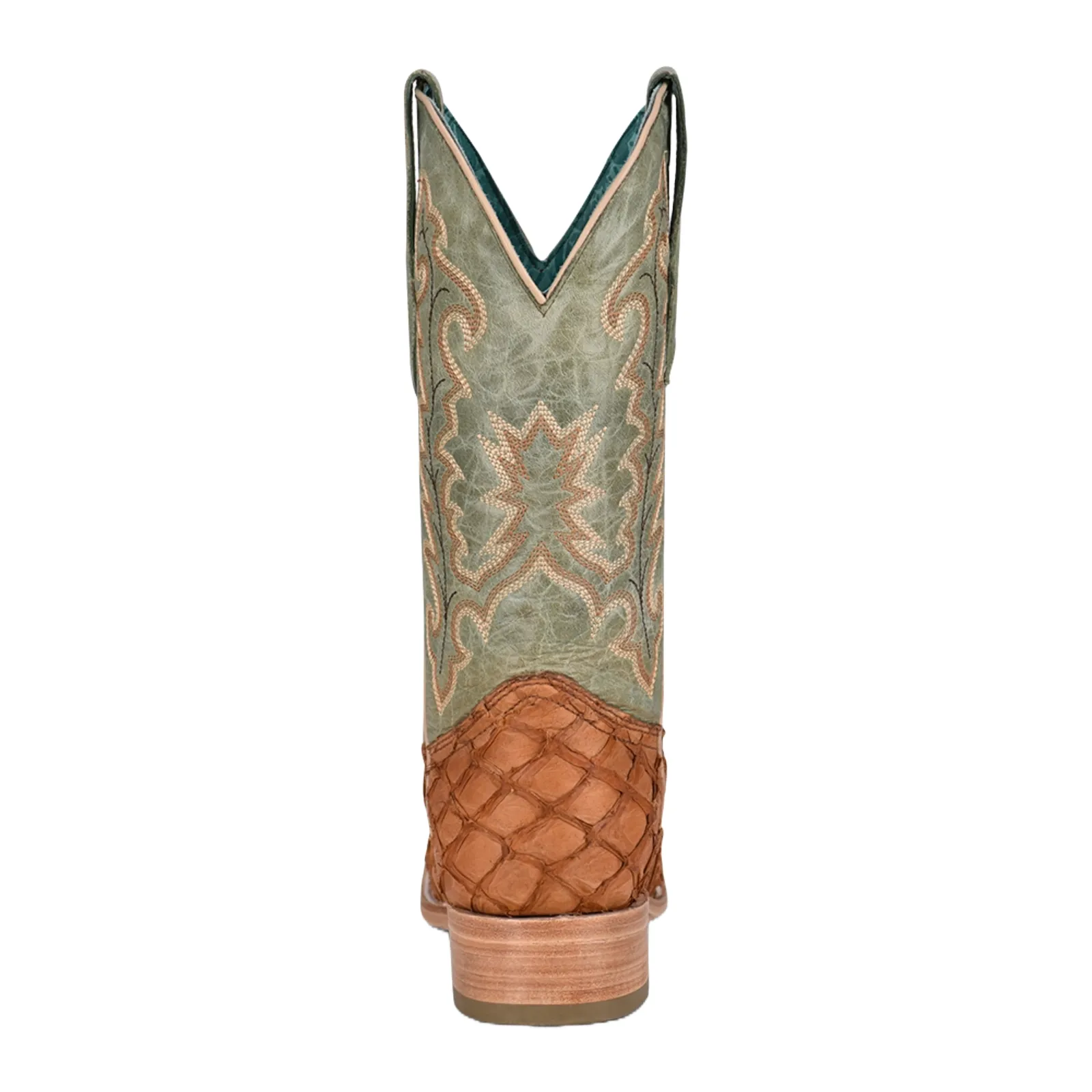 Corral Ladies Exotic Pirarucu Brown & Embroidered Turquoise Western Boots A4203