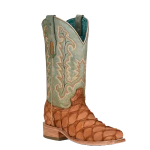 Corral Ladies Exotic Pirarucu Brown & Embroidered Turquoise Western Boots A4203