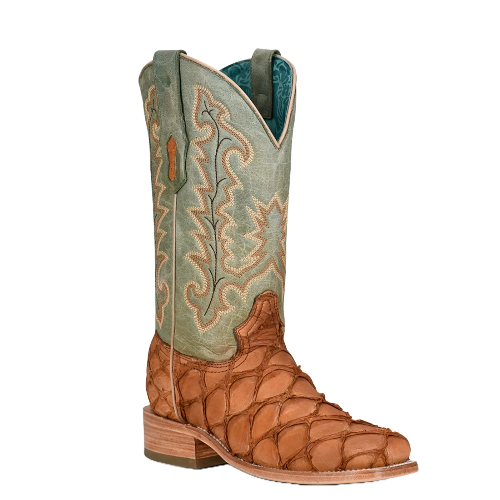 Corral Ladies Exotic Pirarucu Brown & Embroidered Turquoise Western Boots A4203