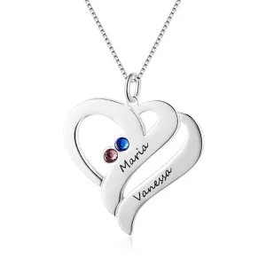 Couples Birthstone Heart Necklace with Engraved Names