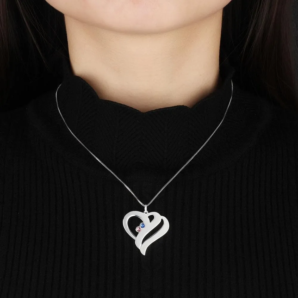 Couples Birthstone Heart Necklace with Engraved Names