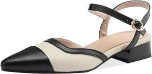 Cozivwaiy Vintage Shoes Two Tone Pumps Open Back Low Heels Dress Shoes Patchwork Pumps Cap Closed Toe Sandals Ankle Strap