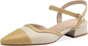 Cozivwaiy Vintage Shoes Two Tone Pumps Open Back Low Heels Dress Shoes Patchwork Pumps Cap Closed Toe Sandals Ankle Strap