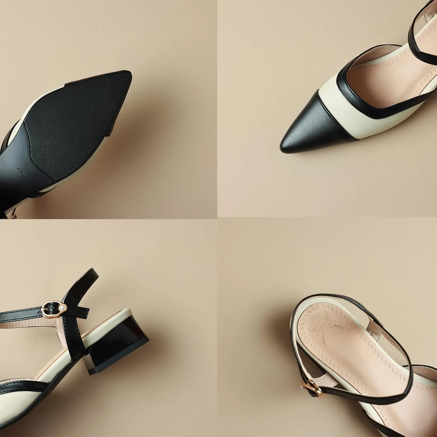 Cozivwaiy Vintage Shoes Two Tone Pumps Open Back Low Heels Dress Shoes Patchwork Pumps Cap Closed Toe Sandals Ankle Strap
