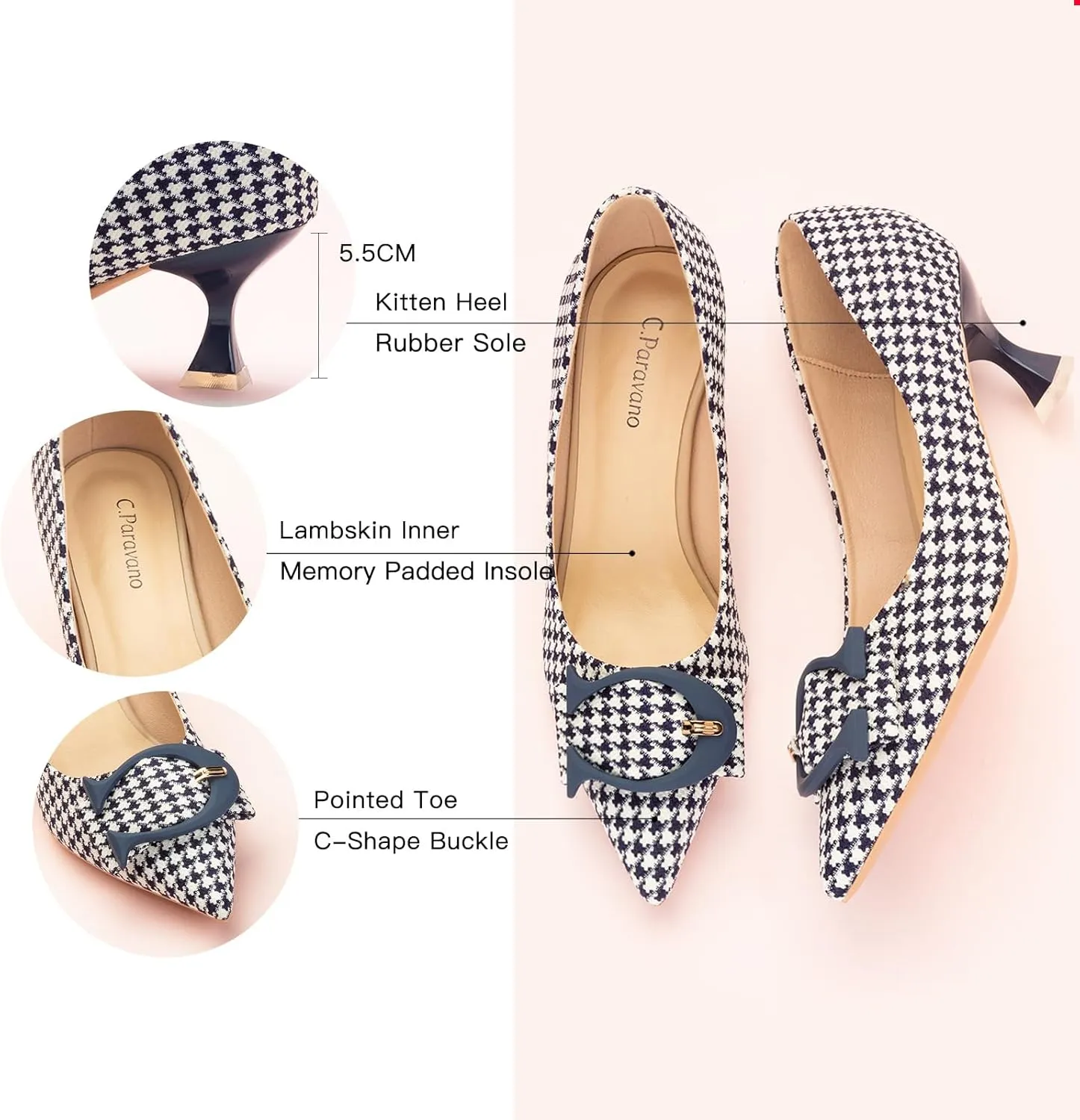 C.Paravano Women's Pumps | Low Heel Designer Shoes | Kitten Heels Womens Short Heels | Leather Pumps