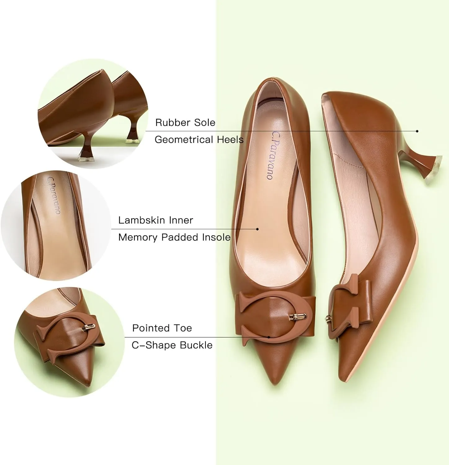 C.Paravano Women's Pumps | Low Heel Designer Shoes | Kitten Heels Womens Short Heels | Leather Pumps