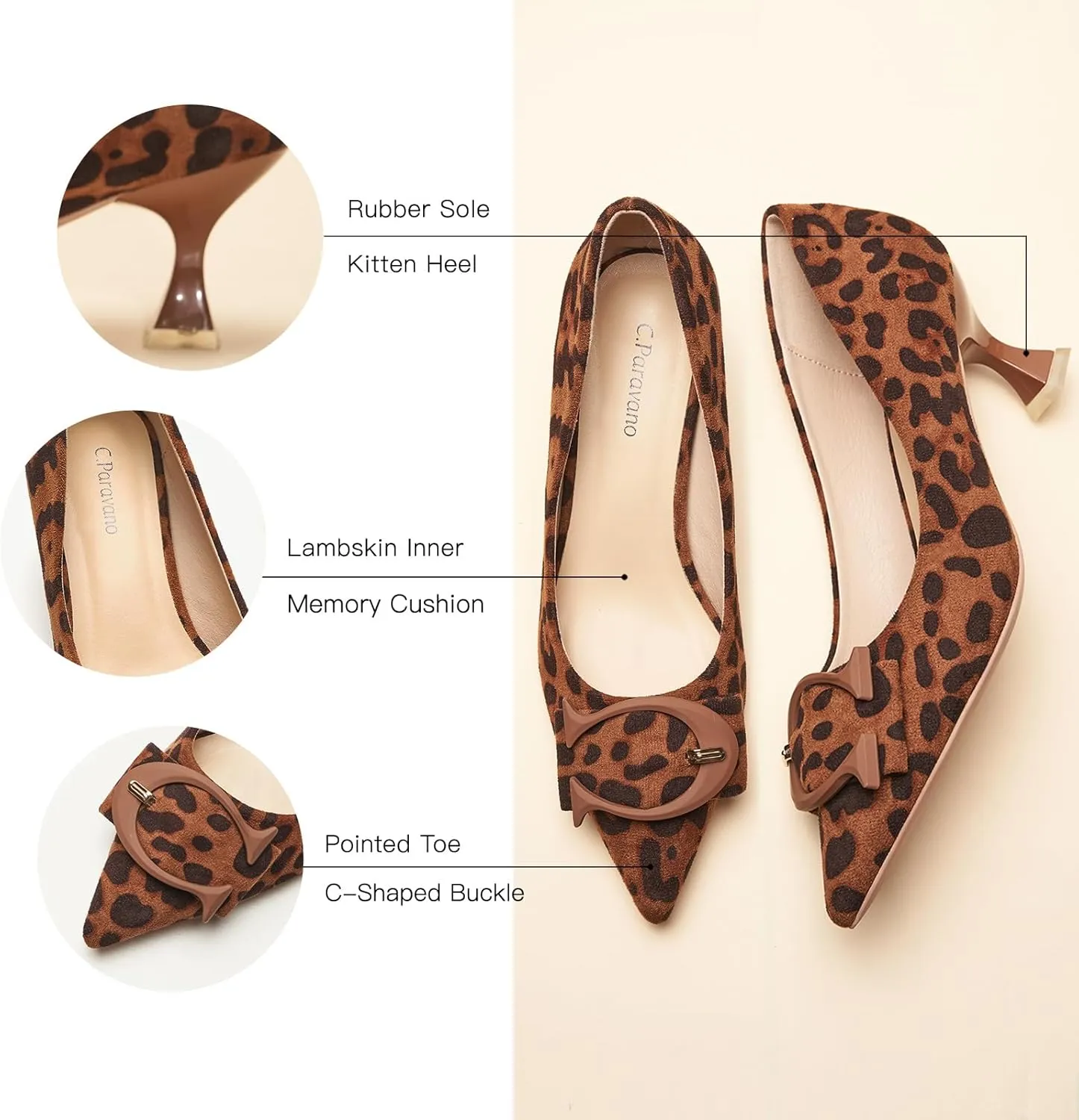 C.Paravano Women's Pumps | Low Heel Designer Shoes | Kitten Heels Womens Short Heels | Leather Pumps