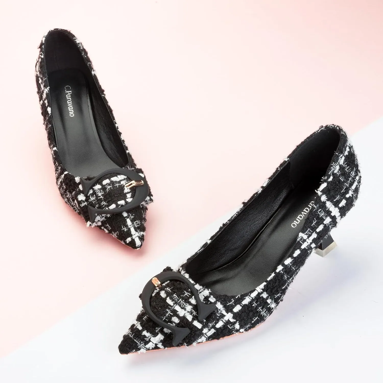 C.Paravano Women's Pumps | Low Heel Designer Shoes | Kitten Heels Womens Short Heels | Leather Pumps