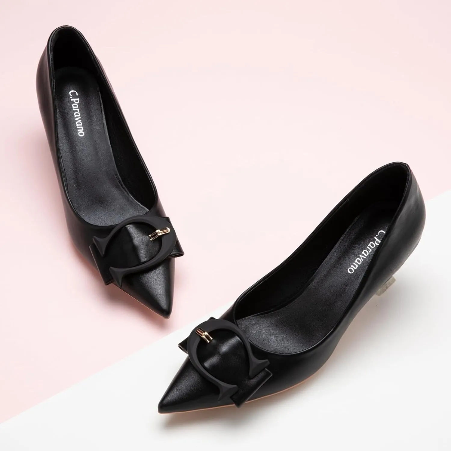 C.Paravano Women's Pumps | Low Heel Designer Shoes | Kitten Heels Womens Short Heels | Leather Pumps