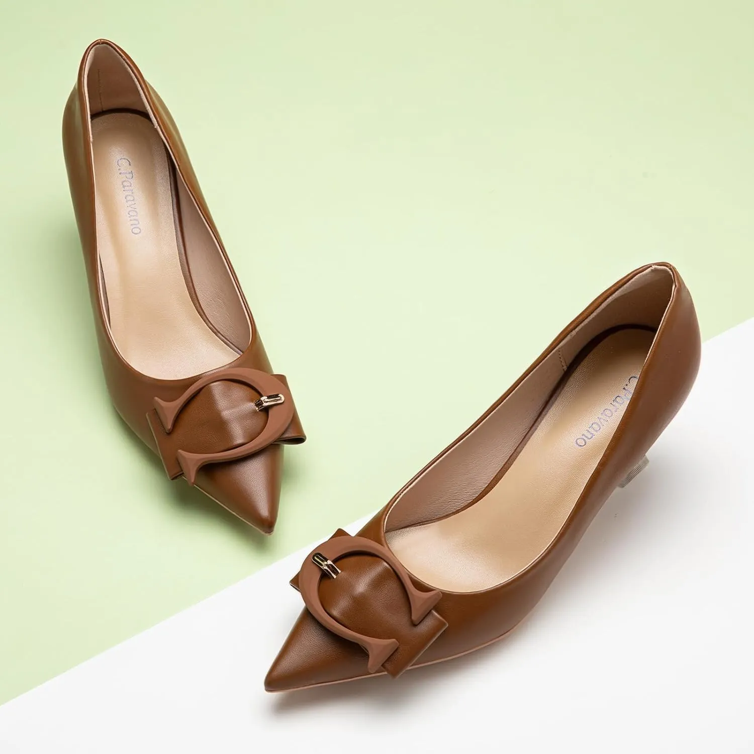 C.Paravano Women's Pumps | Low Heel Designer Shoes | Kitten Heels Womens Short Heels | Leather Pumps