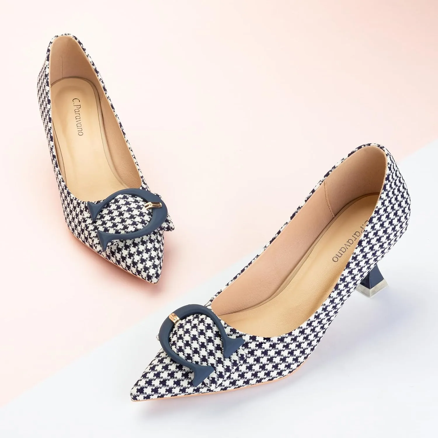 C.Paravano Women's Pumps | Low Heel Designer Shoes | Kitten Heels Womens Short Heels | Leather Pumps