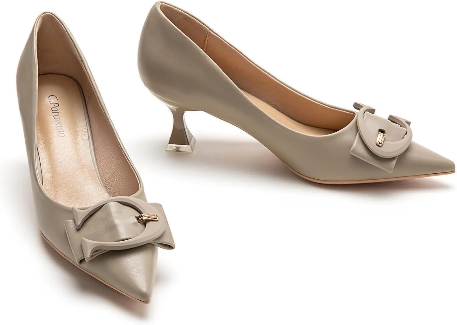 C.Paravano Women's Pumps | Low Heel Designer Shoes | Kitten Heels Womens Short Heels | Leather Pumps