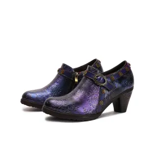 CrazycatZ Leather Pumps,Women  Vintage Block Heel Oxford Vintage Shoes Color Blocking Oxford Shoes Purple