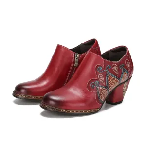 CrazycatZ Leather Pumps,Women  Vintage Block Heel Oxford Vintage Shoes Floral Oxford Shoes Red