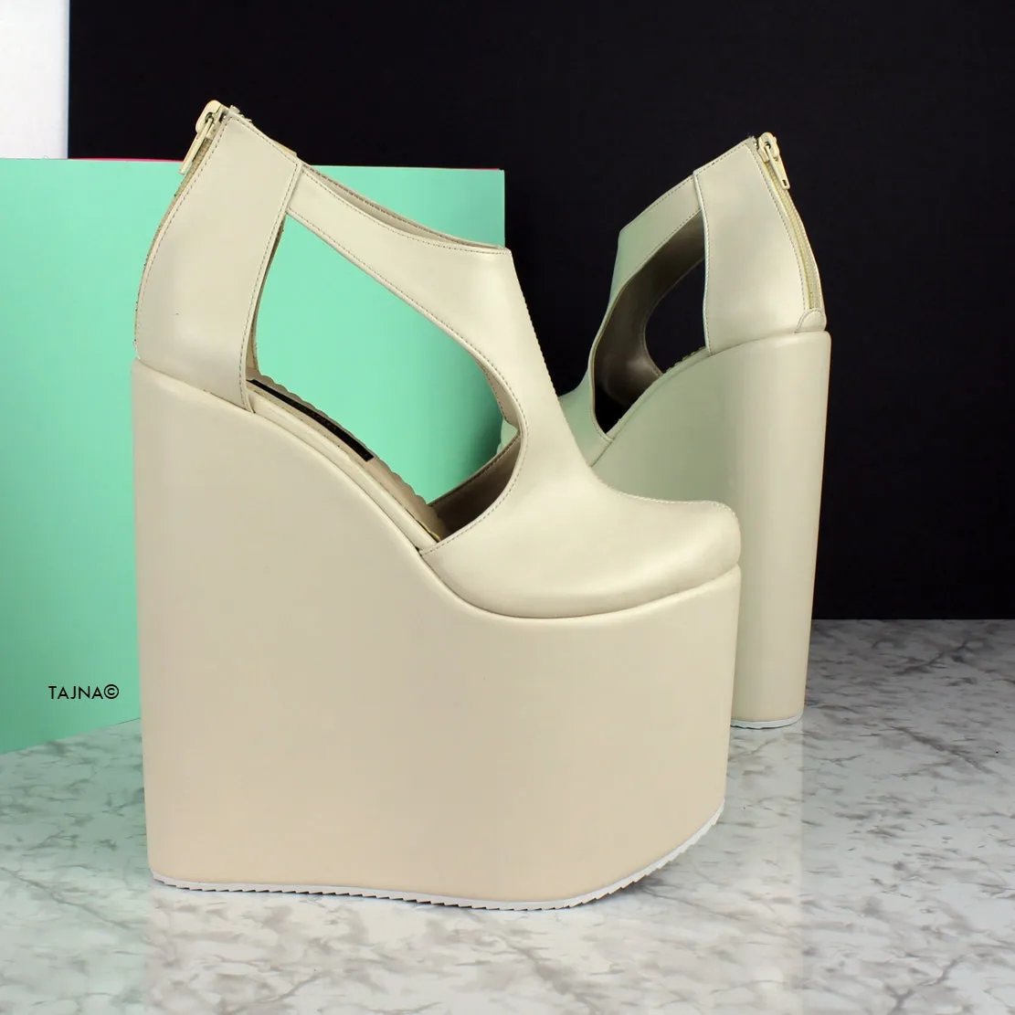 Cream Matte Open Sides High Heel Wedges