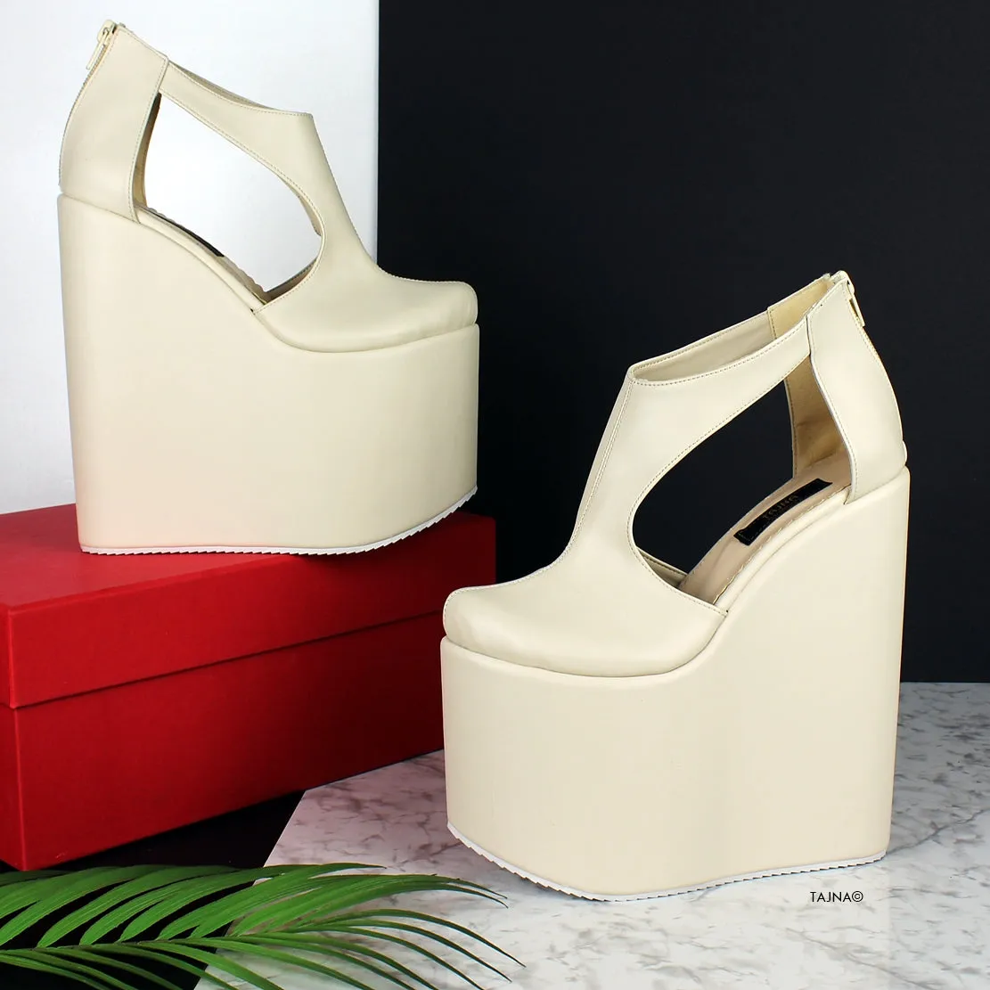Cream Matte Open Sides High Heel Wedges