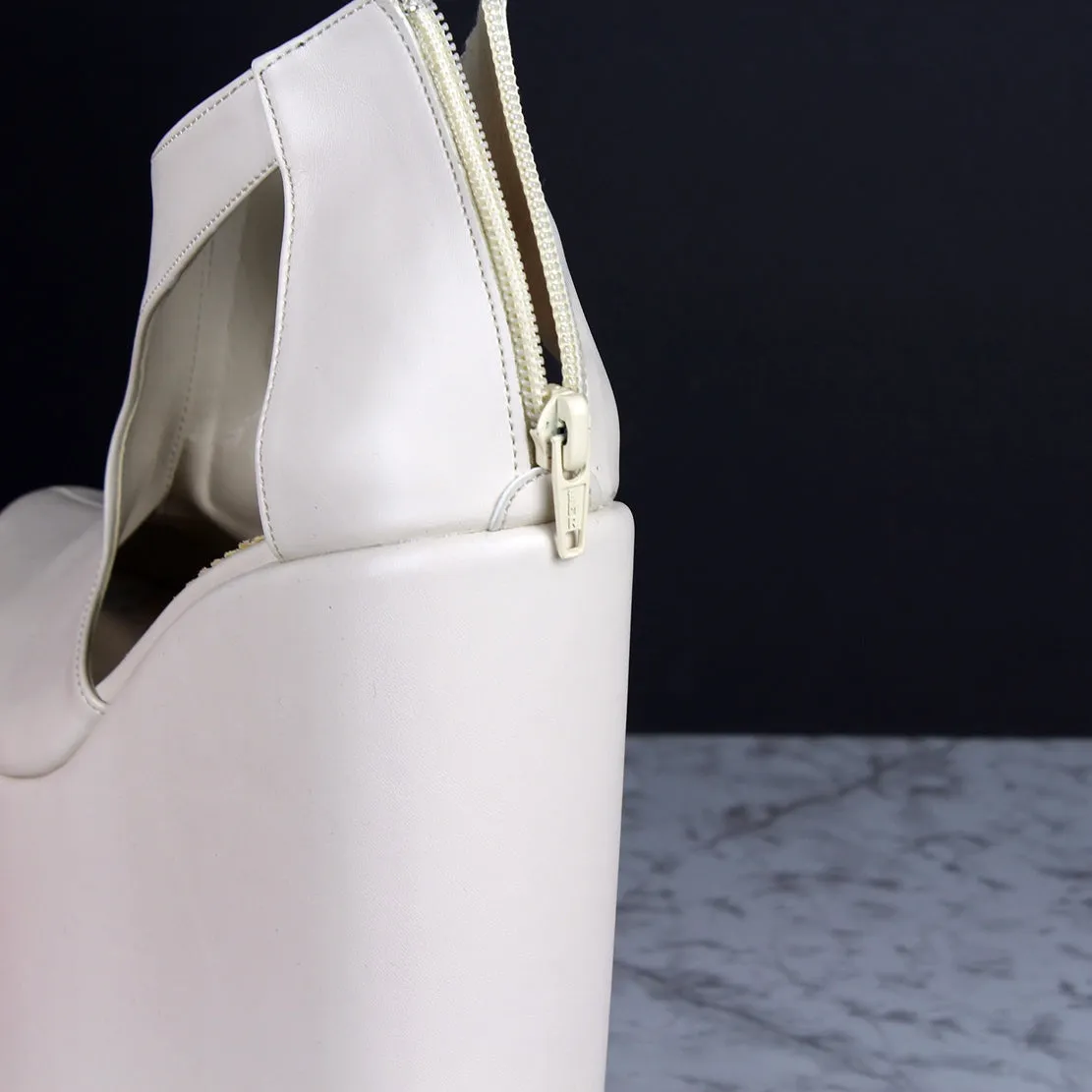 Cream Matte Open Sides High Heel Wedges