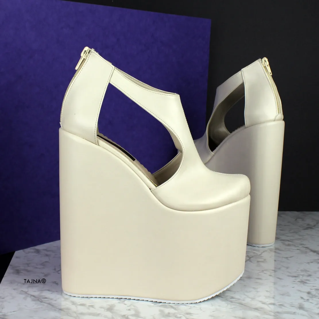 Cream Matte Open Sides High Heel Wedges