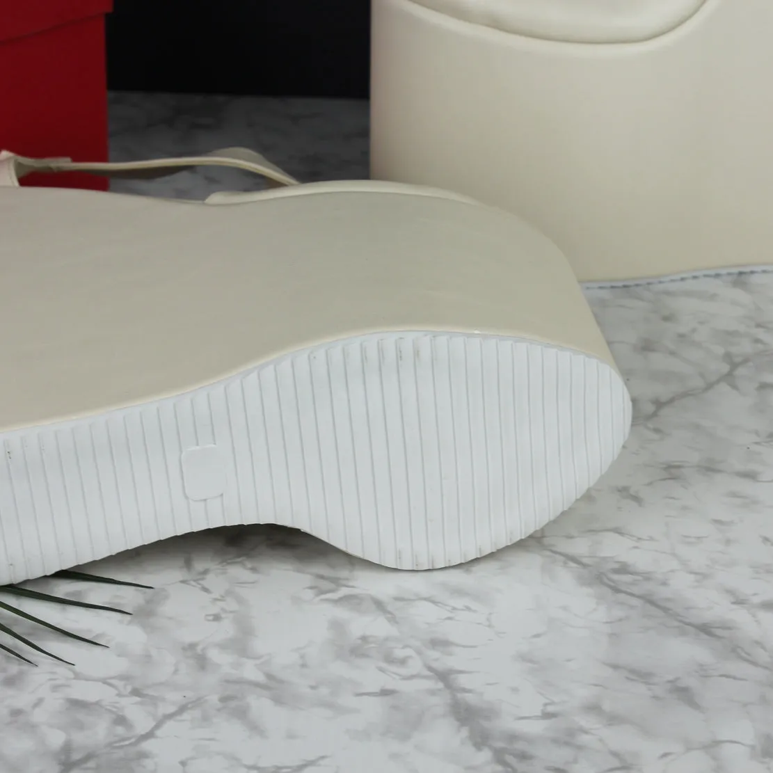 Cream Matte Open Sides High Heel Wedges