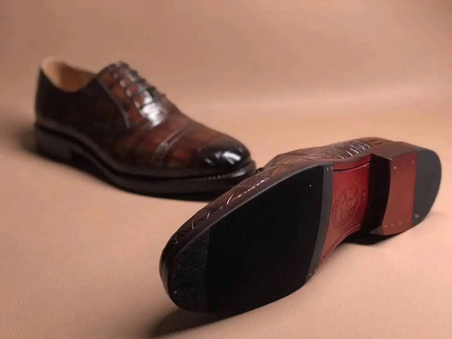 Crocodile Shoes Brown Crocodile Leather Lace Up Shoes