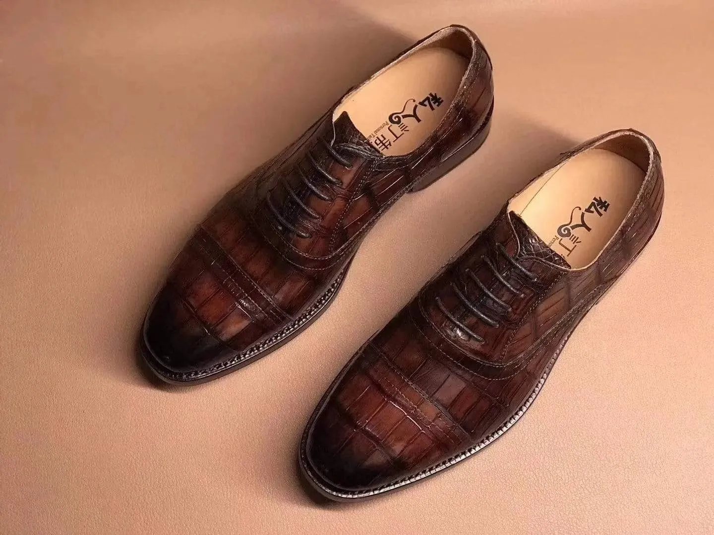Crocodile Shoes Brown Crocodile Leather Lace Up Shoes