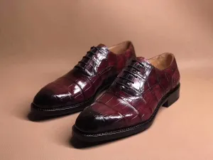 Crocodile Shoes Wine Red Crocodile Leather Lace Up Shoes