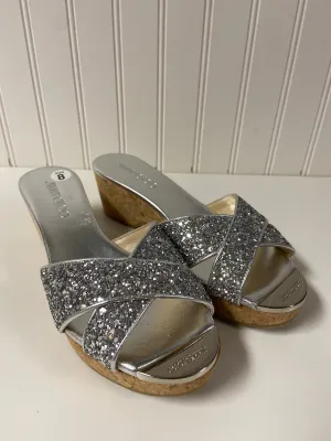 Sandals Luxury Designer By Jimmy Choo In Silver, Size: 8 Seamless Inner Construction Pack Safe