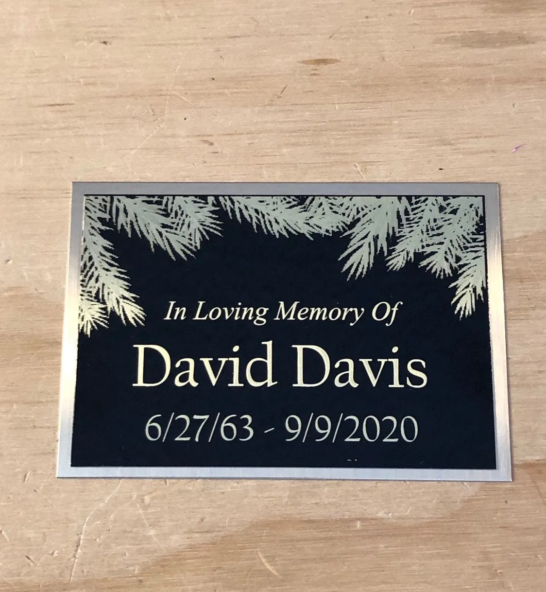 Custom Engraved Name Plate Cremation Urn PINE BRANCHES Memorial Urn Tag Plaque In Loving Memory of Black/Gold Back Engraved Urn Name Plate