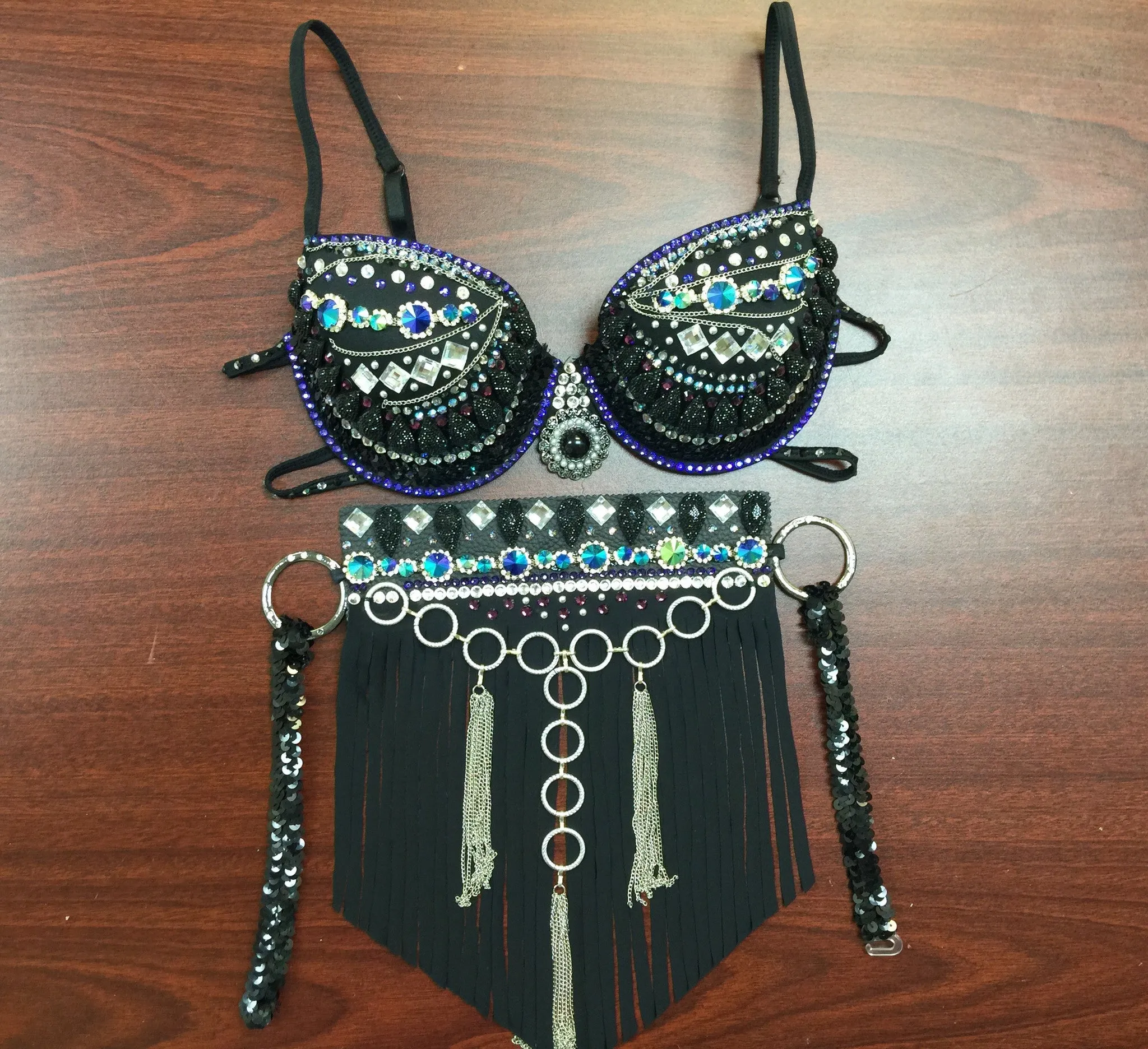 Custom Purple/Black/Blue Quick Ship Deluxe Themewear with wings $899 or bikini only $699