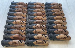 Custom Tactical Knife – Engraved Wood Handle with Name