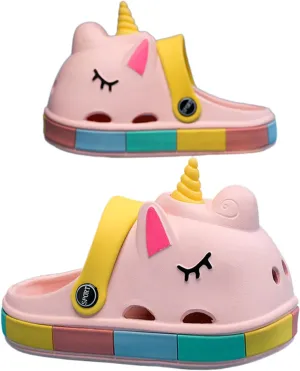 Cute Unicorn Kid Slippers 2-in-1 Flip-Flop Design Dopamine Color EVA Water-Resistant Anti-Slip Soles Outdoor Travel Beach Sandals
