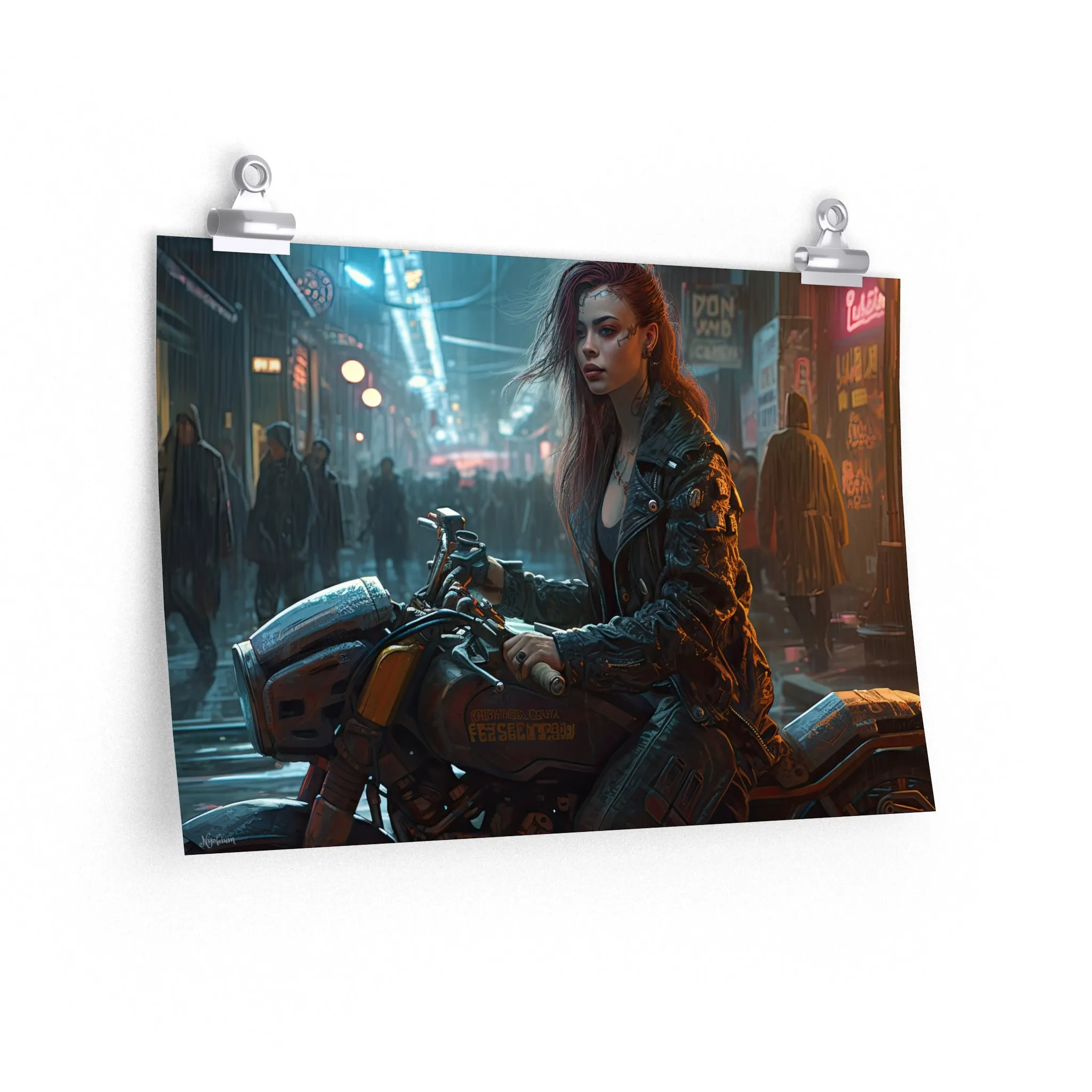 Cyber Biker Girls 10 - Cyberpunk Scifi Poster - Landscape - 18x12, 30x20, 36x24 - Museum Grade Matte Paper - by Nyobium