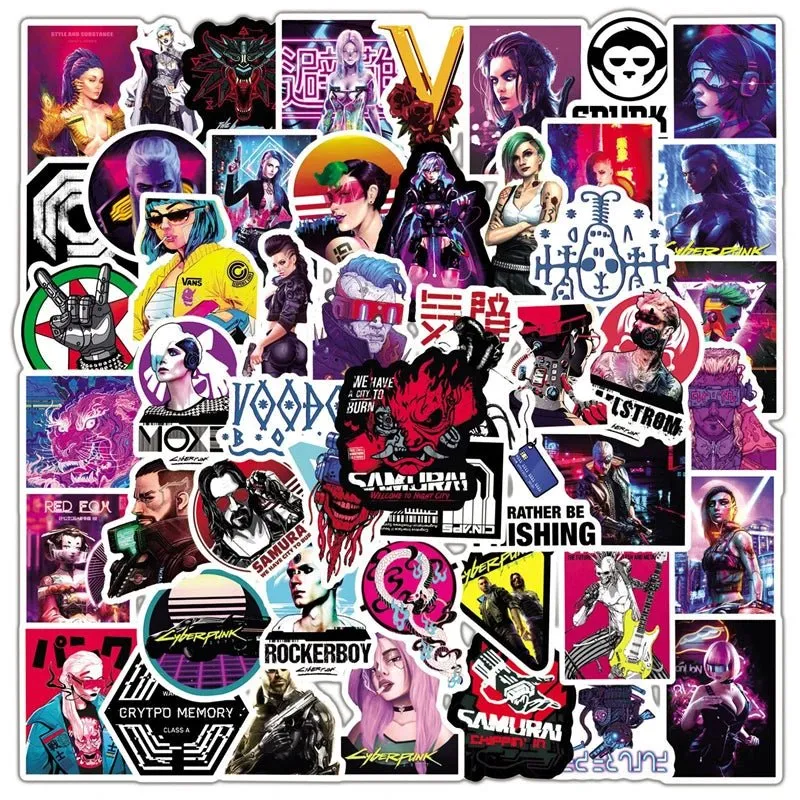 Cyberpunk Game Doodle Set - Waterproof Sci-Fi Techno Stickers