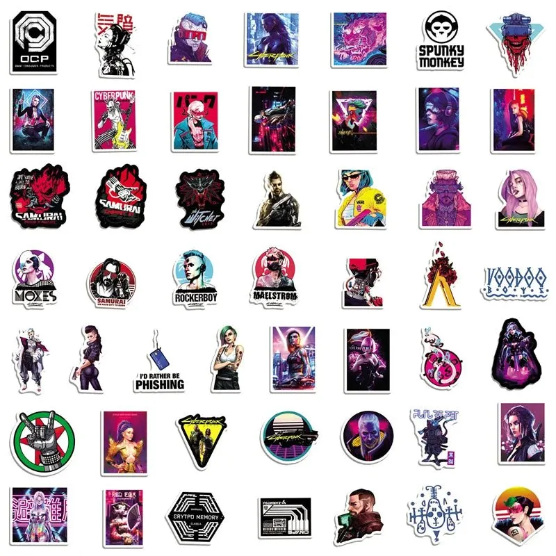 Cyberpunk Game Doodle Set - Waterproof Sci-Fi Techno Stickers