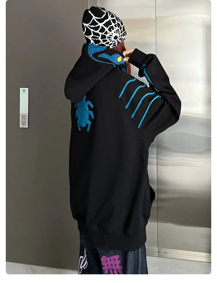 Cyberpunk Superhero-Inspired Hoodie - 400GSM Oversized Black Zip-Up Sci-Fi Sweatshirt