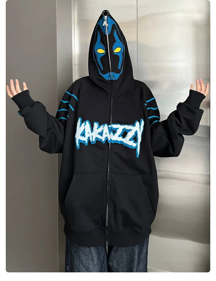 Cyberpunk Superhero-Inspired Hoodie - 400GSM Oversized Black Zip-Up Sci-Fi Sweatshirt