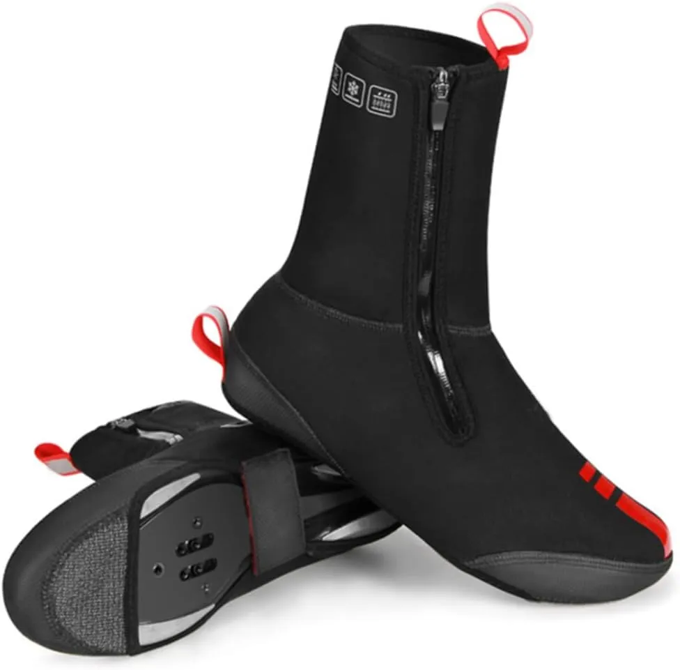 Cycling Overshoes Waterproof Windproof Fleece Lined Road Warm Bike Shoes Covers Bike Winter Thermal Protector(Black, L) Cycling Overshoes