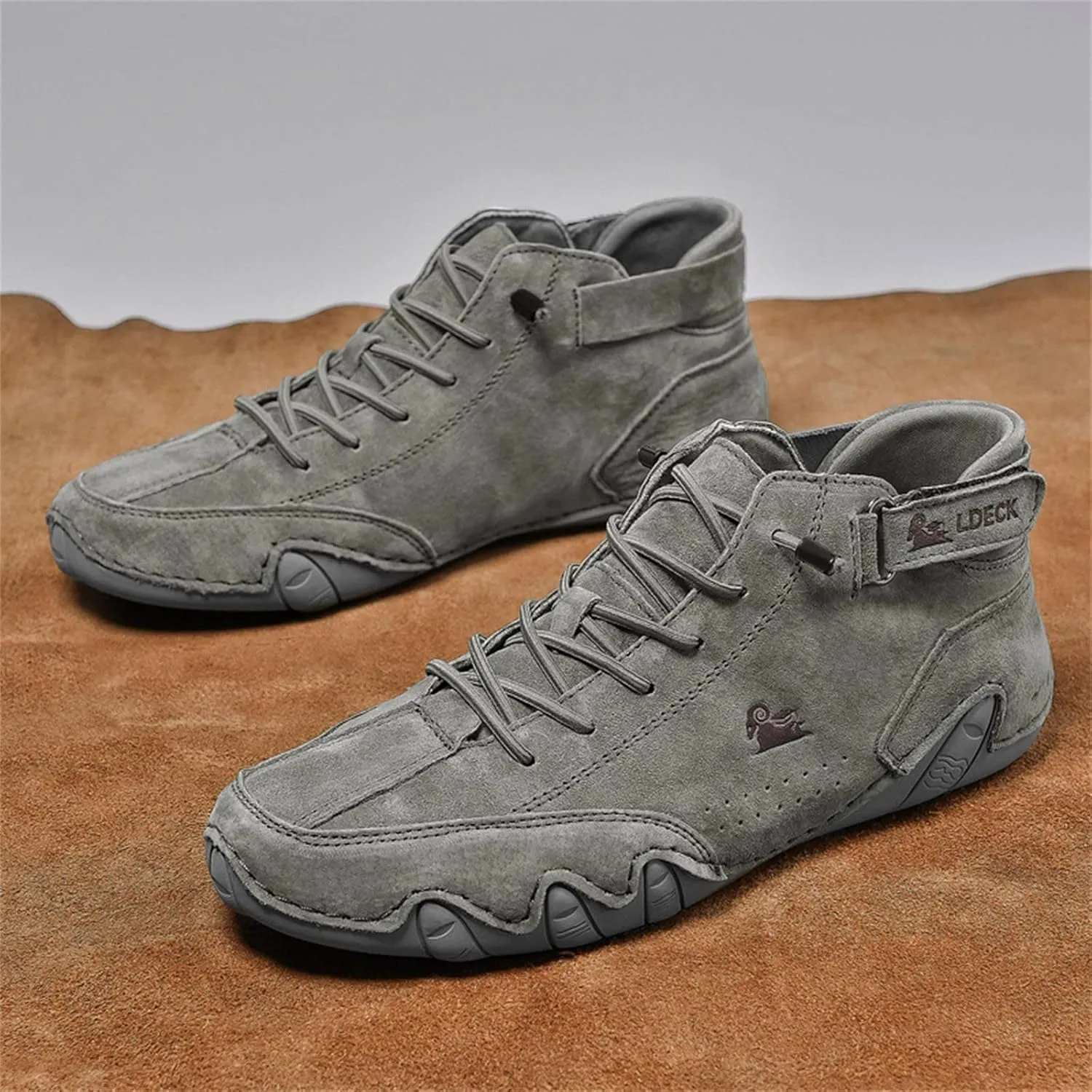 DAGY Men's Chukka Boots Italian Handmade Suede High Boots, Mens Non-Slip Waterproof Shoes, Breathable Hook & Loop Fastener Ankle Boots Chukka