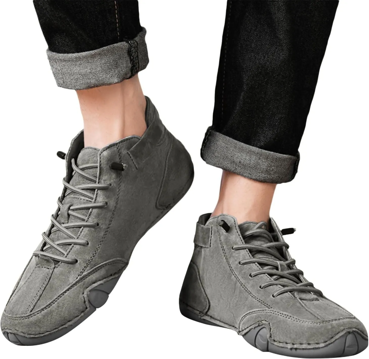 DAGY Men's Chukka Boots Italian Handmade Suede High Boots, Mens Non-Slip Waterproof Shoes, Breathable Hook & Loop Fastener Ankle Boots Chukka