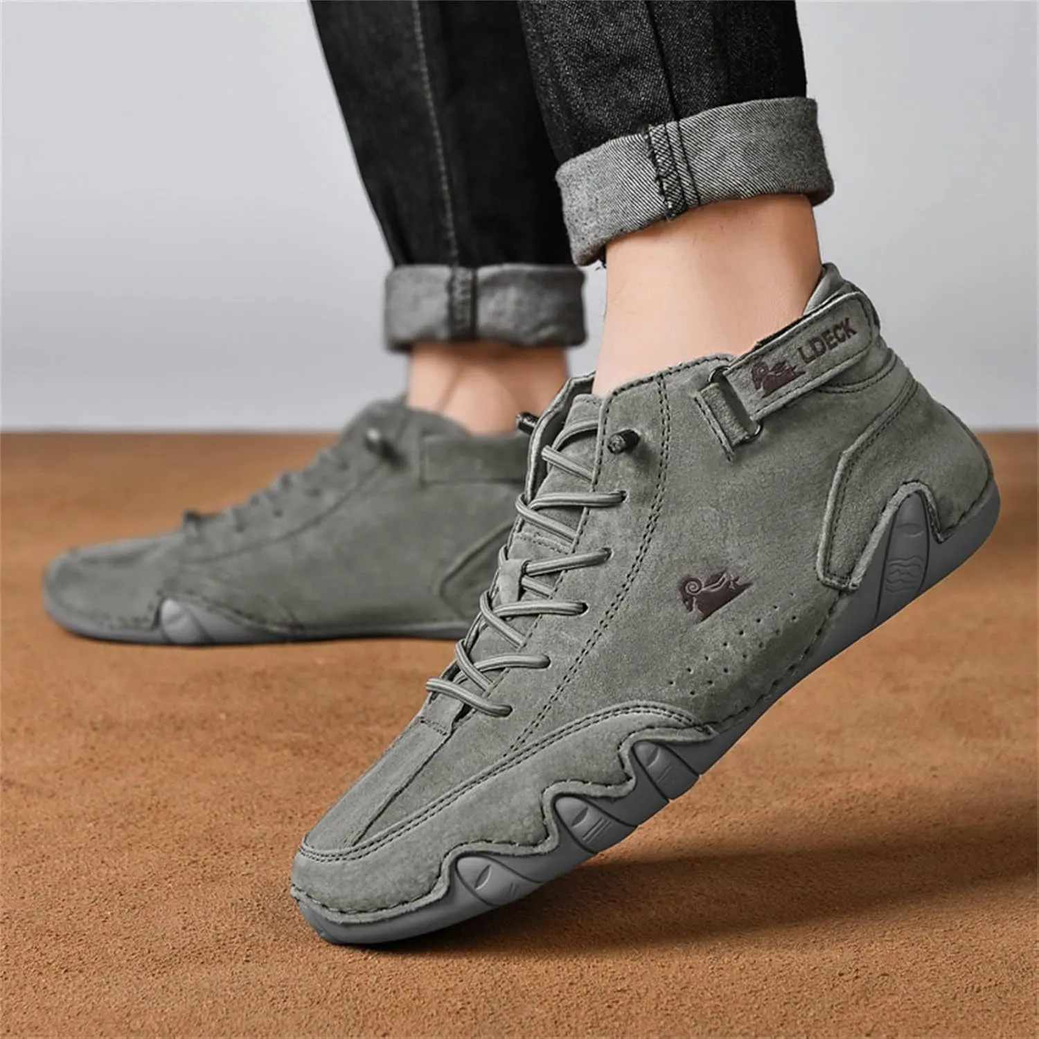 DAGY Men's Chukka Boots Italian Handmade Suede High Boots, Mens Non-Slip Waterproof Shoes, Breathable Hook & Loop Fastener Ankle Boots Chukka