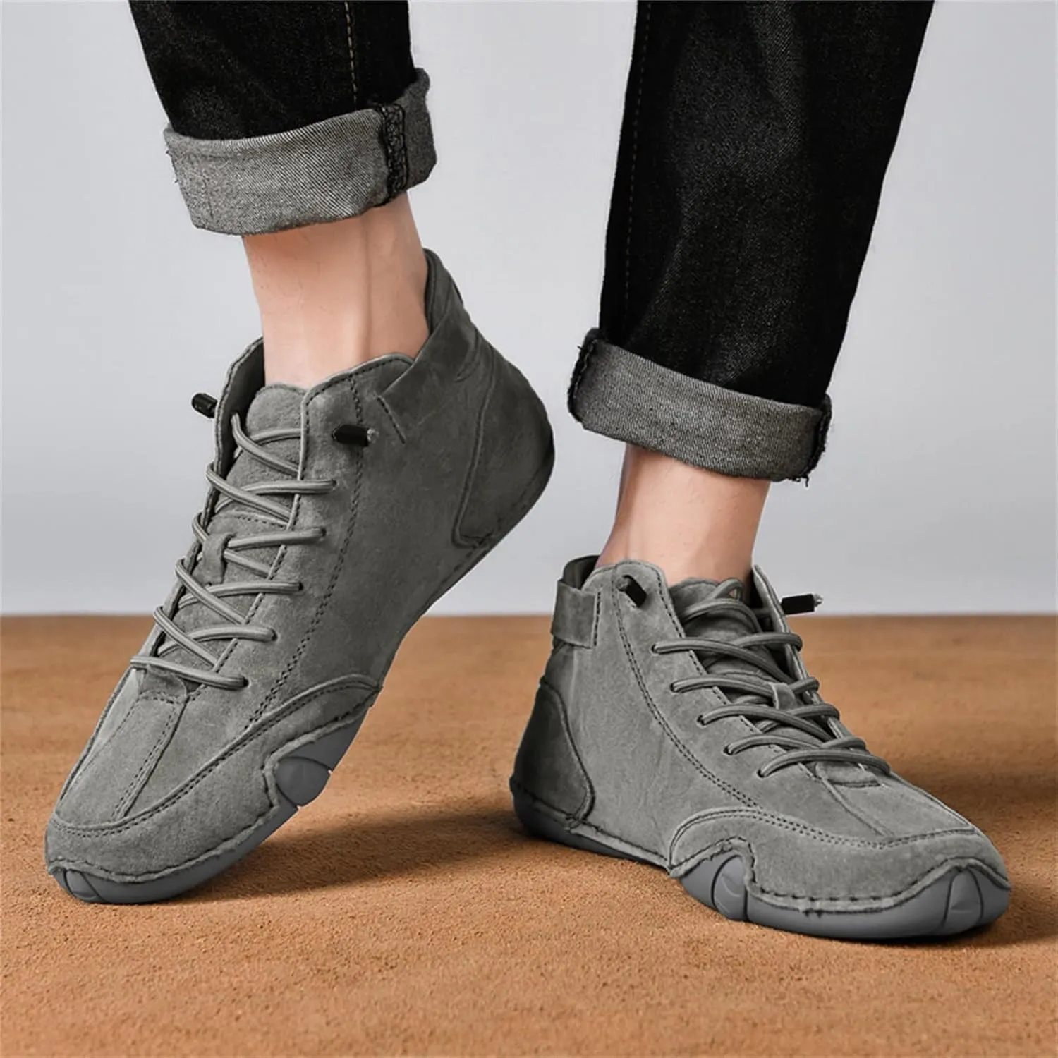 DAGY Men's Chukka Boots Italian Handmade Suede High Boots, Mens Non-Slip Waterproof Shoes, Breathable Hook & Loop Fastener Ankle Boots Chukka