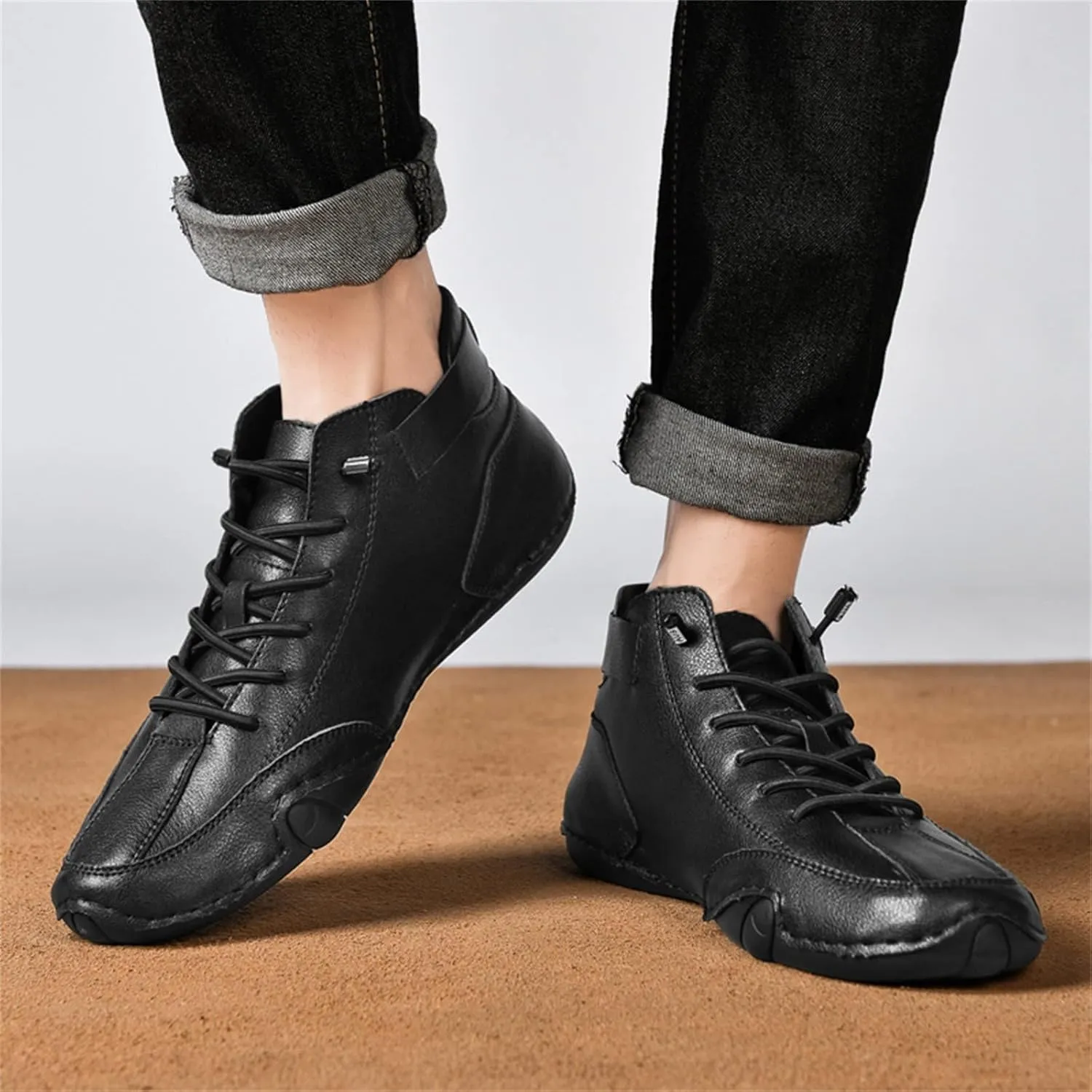 DAGY Men's Chukka Boots Italian Handmade Suede High Boots, Mens Non-Slip Waterproof Shoes, Breathable Hook & Loop Fastener Ankle Boots Chukka