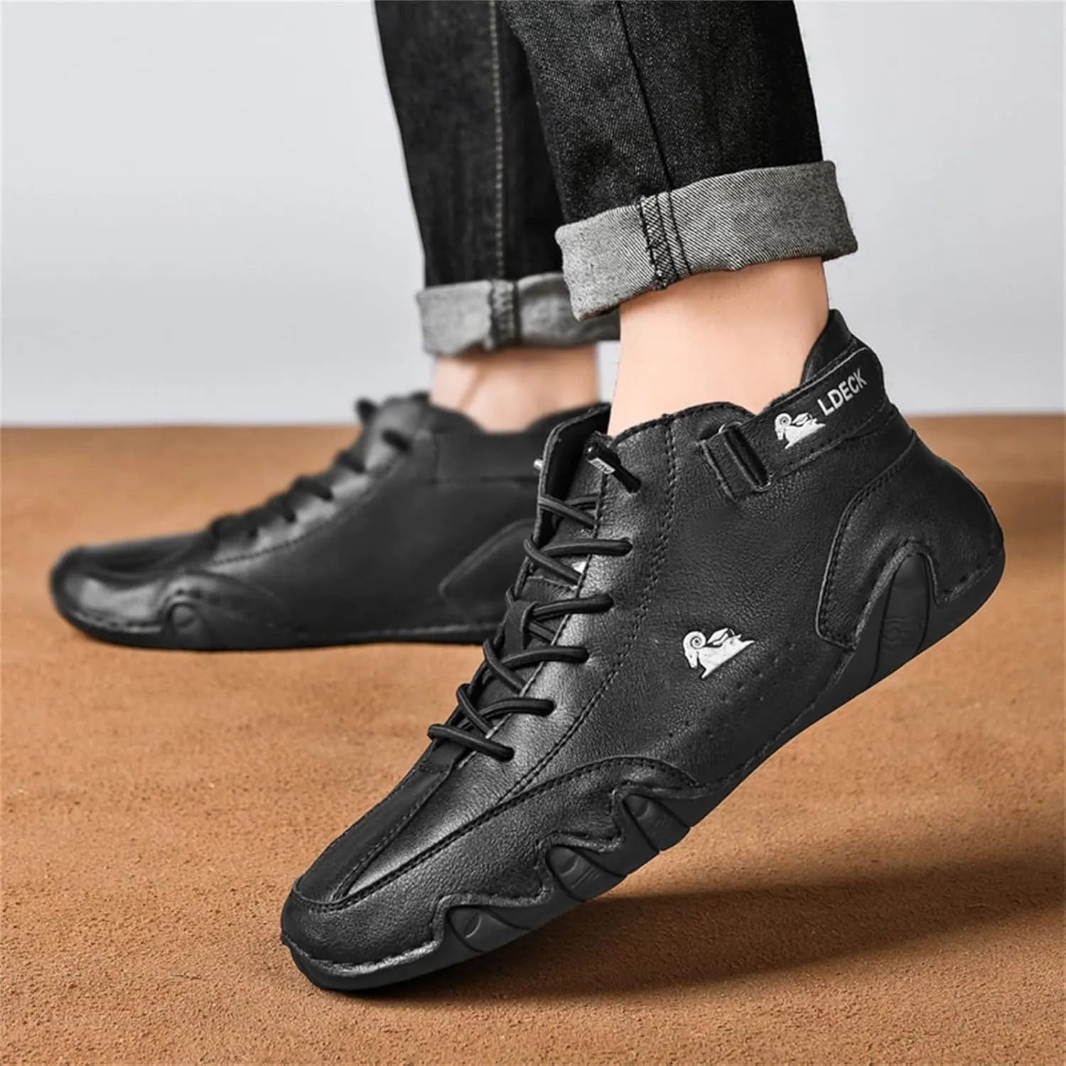 DAGY Men's Chukka Boots Italian Handmade Suede High Boots, Mens Non-Slip Waterproof Shoes, Breathable Hook & Loop Fastener Ankle Boots Chukka